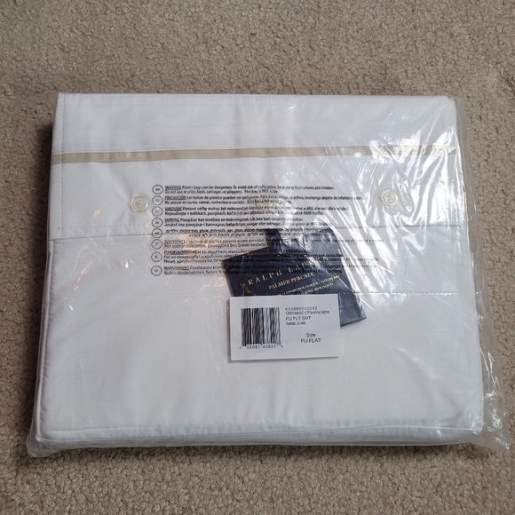 Ralph Lauren Organic Cotton Palmer Percale Full Flat Sheet White/ Sand Dune New - Picture 1 of 4